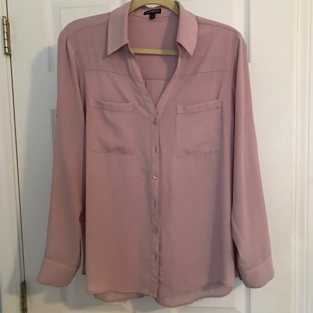 Express Button Front Blouse - Sz L - Mauve / Pink